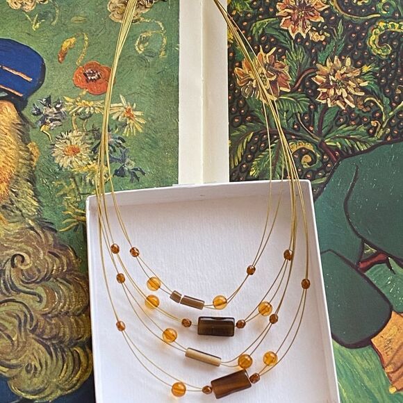 Gorgeous Art Necklace Layered Gold with Beads - Picture 3 of 6